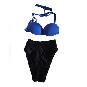 Aerie Blue and Black Bikini Set Size Small.